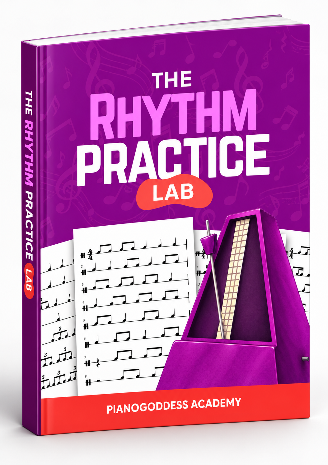 The Rhythm Practice Lab 3D workbook mockup by Pianogoddess Academy